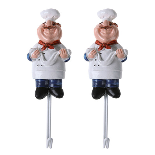 2Pièces Crochet Mural Résine Chef Cartoon Perçage