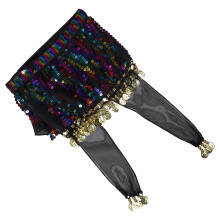 Black Chiffon Dance Belt with Sequins Hip Scarf for Belly Dancers