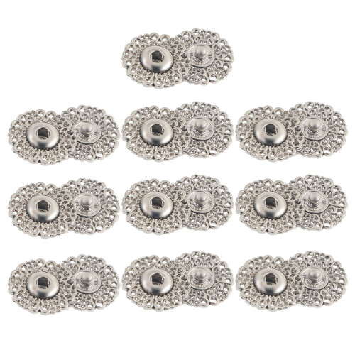 10Pz Snap Argento Chic Con Motivo Fiocco Neve Per Moda