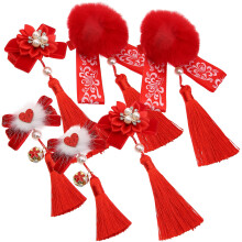 3Paia Fermagli Hanfu Con Nappine E Palline Peluche Moda
