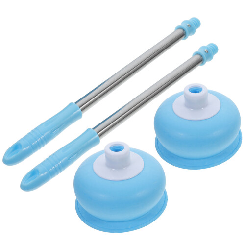 2Pièces Ventouse Déboucheur Bain Wc Longue Acier Bleu