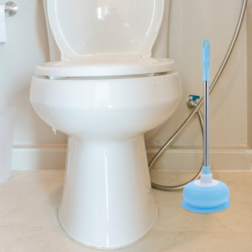 2Pièces Ventouse Déboucheur Bain Wc Longue Acier Bleu 2