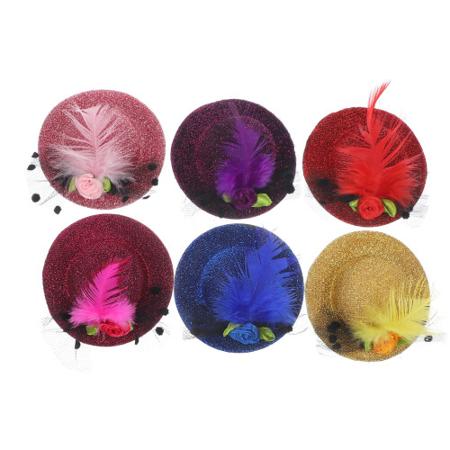 6Pz Barrette Mini Cappello Plume Colorate Delicate Per 1