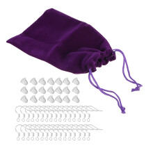 1Set Argento Ganci Viola Con Borsa Gioielli