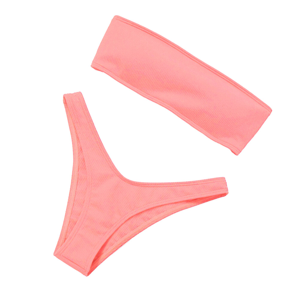 1Set Due Pezzi Costume Rosa Design Spalline