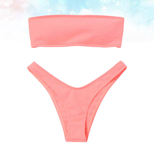 1Set Due Pezzi Costume Rosa Design Spalline 2