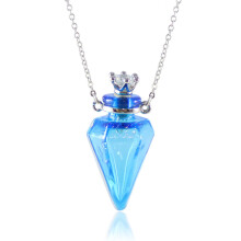 Keepsake Urn Necklace For Human And Pet Ashes Crystal Diamond Shaped Mini Urn Pendant A0.1 Blu