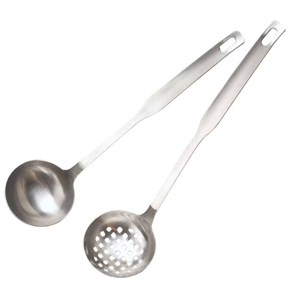 2Szt StołOwe ŁYżKi Cedzakowe I Zupowe Stal Nierdzewna Na DłUgi Uchwyt-image