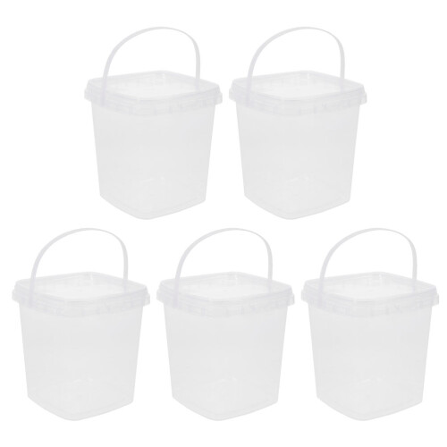 5Pcs Plastic Square Buckets with Handle for Ice Cubes Milk Tea Juice