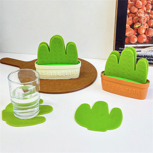 6PCS Flexible Coasters Cup Mats Dining Decors Cactus-White 2