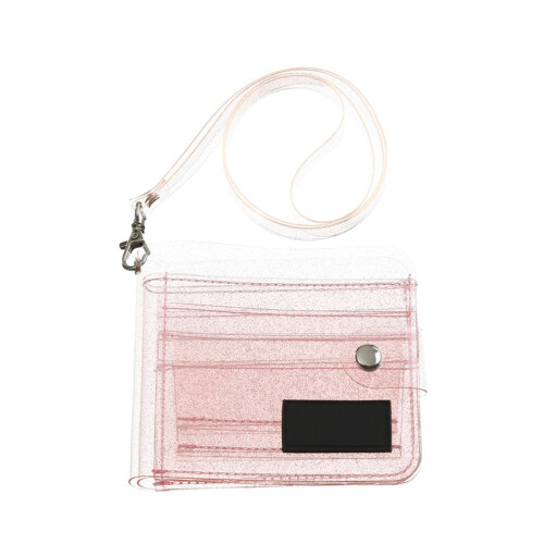 Portamonete Rosa in PVC Con Strap Per Carte Glitter