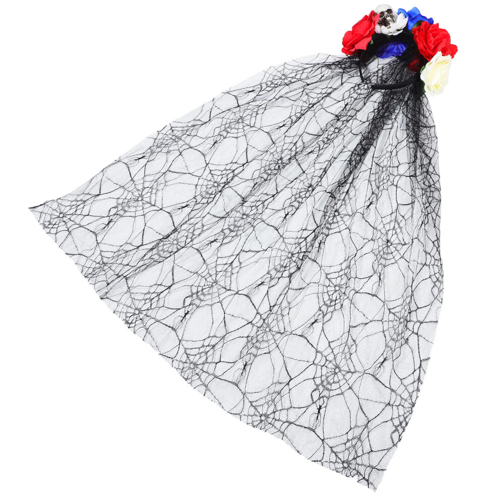 Halloweenowa Opaska Z Czaszką I Kwiatami Z Tkaniny-image