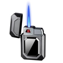 Butane Lighter Metal Flip Jet Flame, Windproof Portable, Refillable Adjustable Flame, Outdoor Use