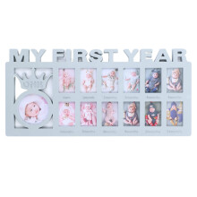 Photo Frame for borns, 12 Small Picture Frames that Record the Monthly Growth of the Baby, My First Year Photo Frame, Baby Gift (Blue)
