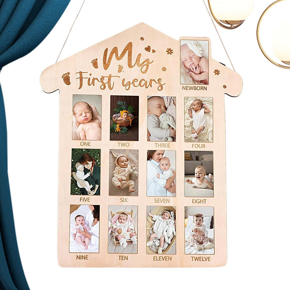 born Photo Frame, 12 Month Photo Board  Wooden Board for First Birthday