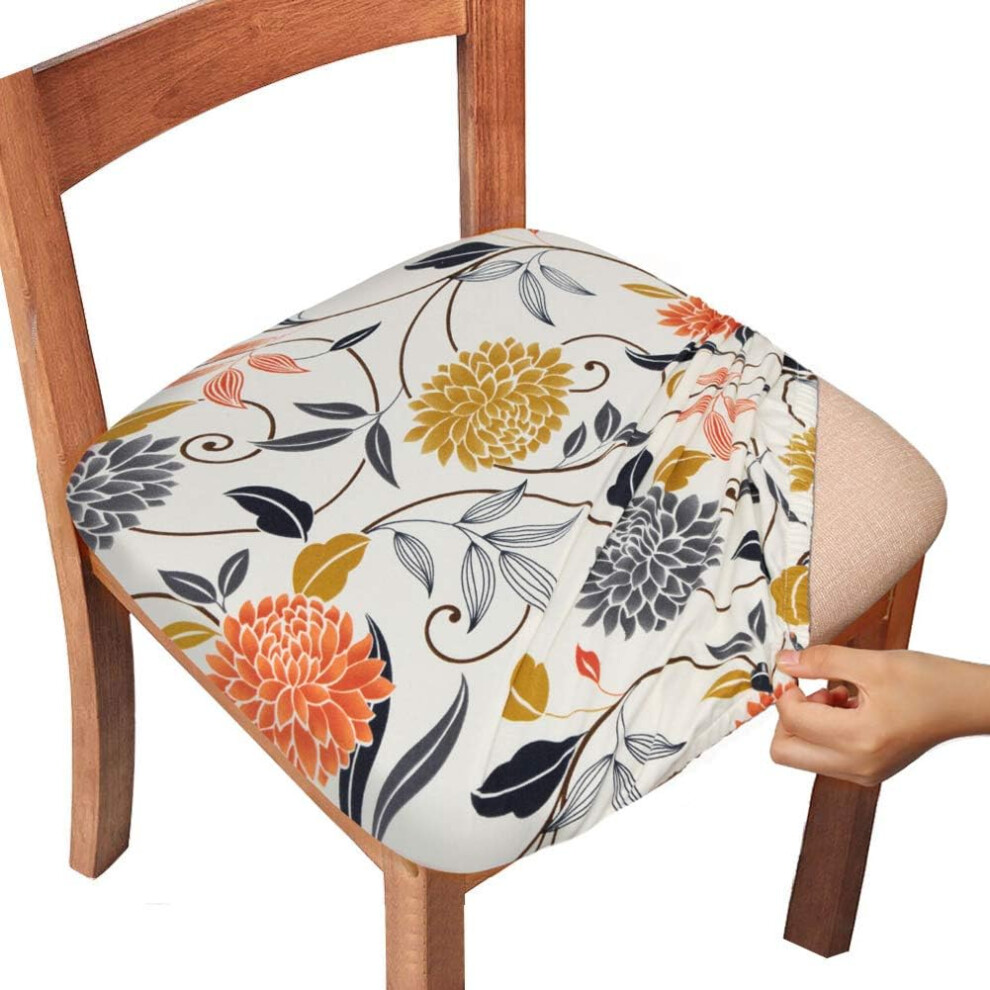 Chic Dining Chair Protectors, Removable Washable Chair Seat Covers, Stretchable Fabric With Elastic Ties And Button For Kitchen And Office, Set Of 4 9198585778313