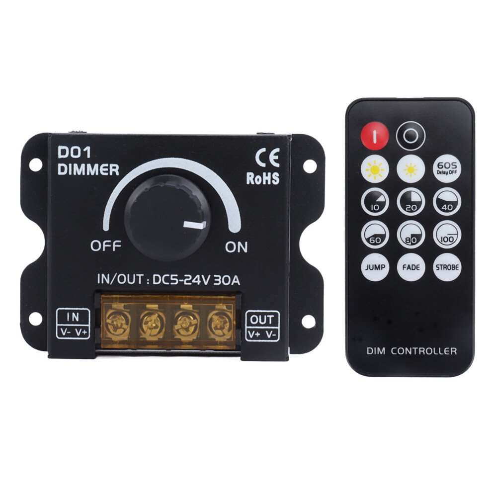 On Off Switch Led Light Strip Dimmer, 2 Channel Pwm Dimming Controller With Wireless Remote Knob, Dc5v-24V Adjustable Brightness Stepless Dimming, Eas 9436597759068