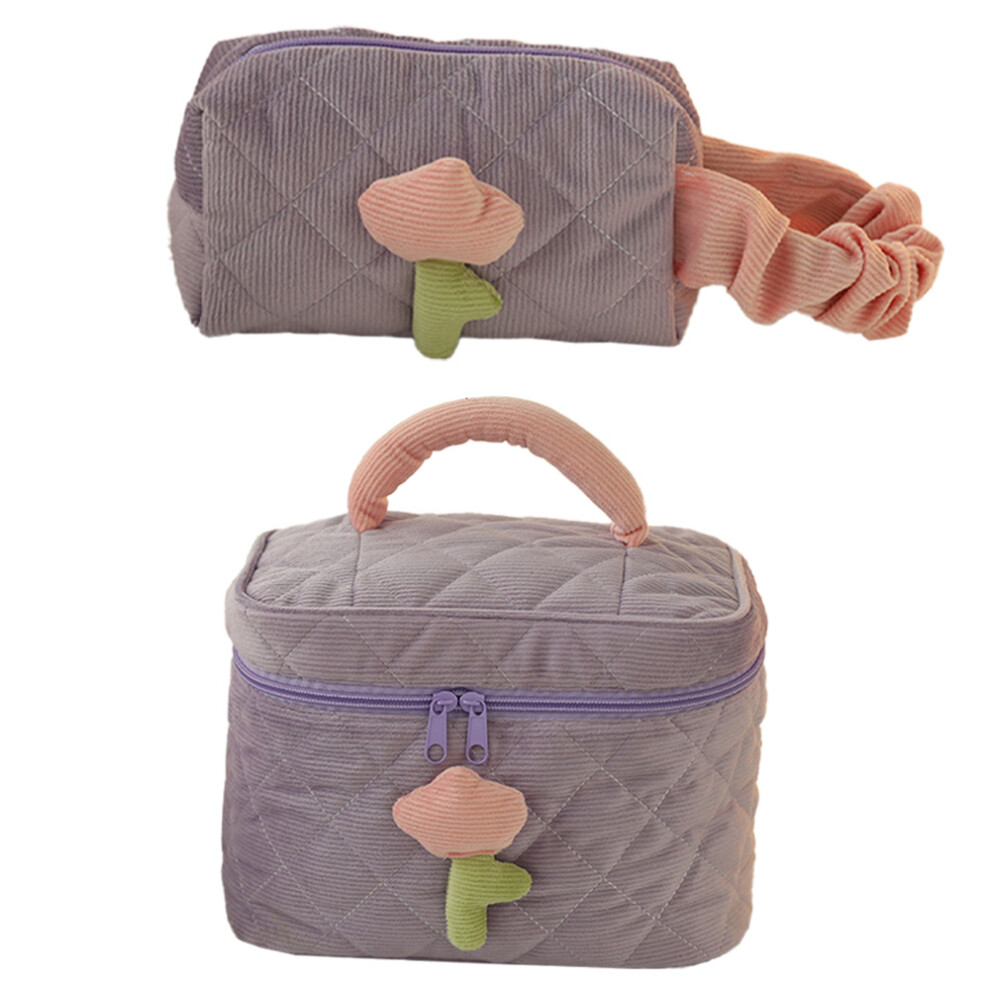 Sleek Travel Cosmetic Bag, Quilted Design with Corduroy Material, Spacious Storage for Women on the Go