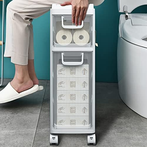 Stackable Storage Drawers On Wheels  Clear Plastic Cabinet  Freestanding Storage Tower Unit  Home Organization 2