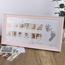 Baby Handprint and Footprint Photo Frame, Anniversary Growth Record Baby Gifts, Photo Frame with Ink Pad (Pink)