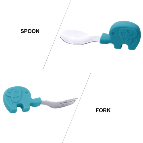 1Conjunto Talheres Infantéis Silicone E Aço Para Bebê 1