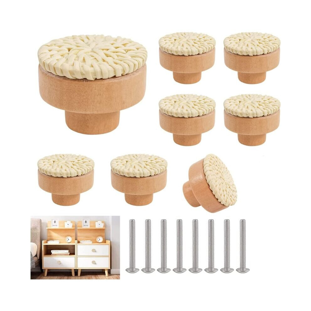 Drawers Upgrade, White Boho Rattan Knobs; Vintage Style For Cabinets, Durable Wood & Rattan Pulls, Adding A Touch Of Nature To Your Decor 9060116398713