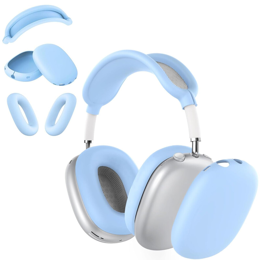 3 In 1 Silicone Case Cover Compatible With Airpods Max Headphones Anti Scratch Ear Pads Ear Cups Headband Silicone Protector Sky Blue 9323874448978