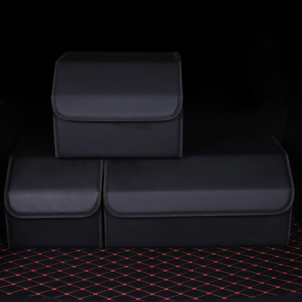 Leather Car Trunk Organizer With Lid, Foldable Storage Box For Suv Van Shopping Camping, Black 9001264181499
