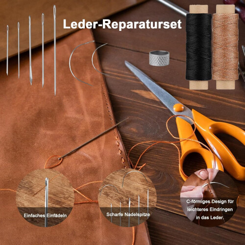 2 Rolls Waxed Leather Yarn, Leather Thread, 7 Saddle Needles for Sewing, DIY Crafts 1