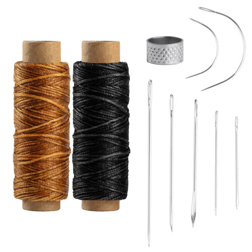 2 Rolls Waxed Leather Yarn, Leather Thread, 7 Saddle Needles for Sewing, DIY Crafts