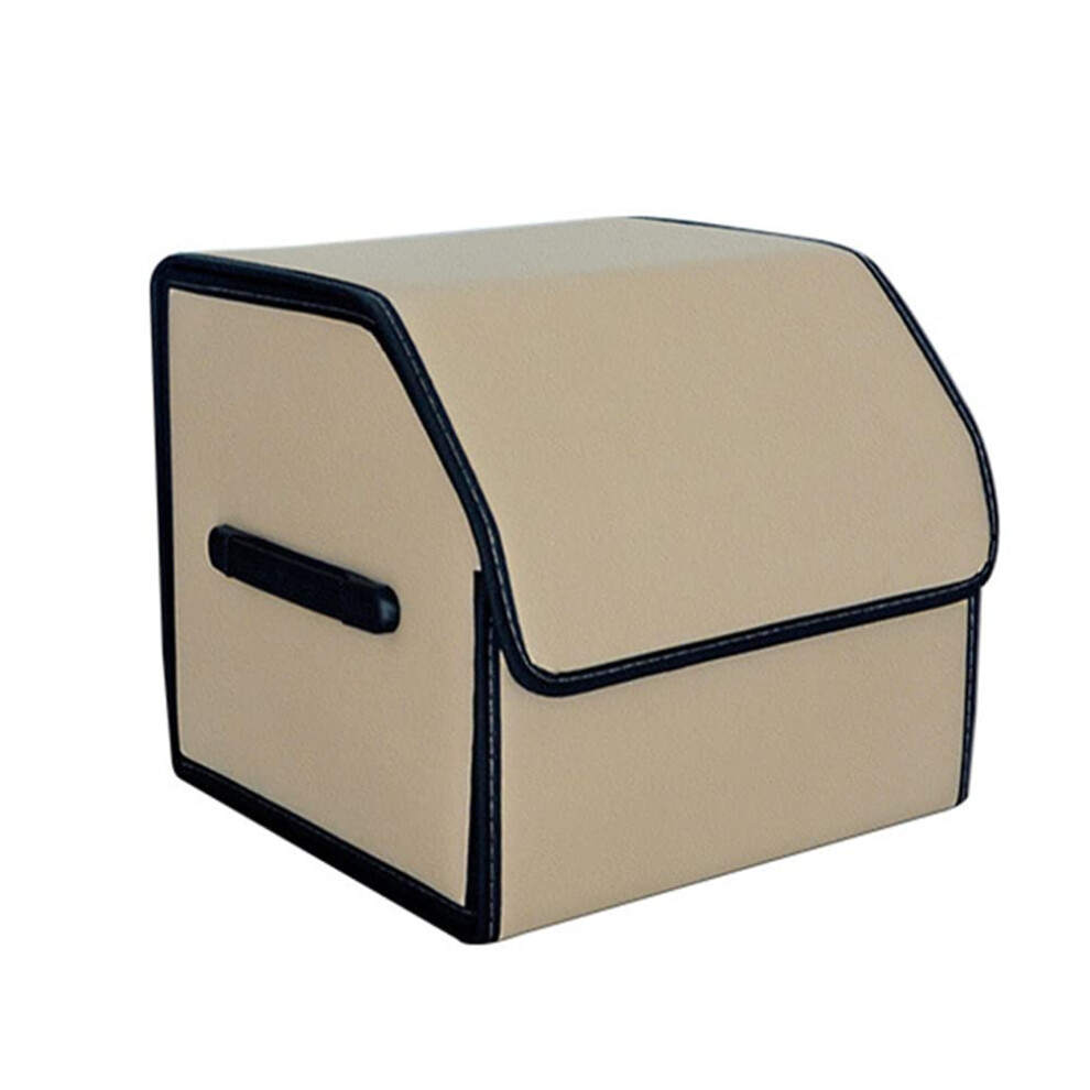 Car Collapsible Trunk Tidy Storage Organiser Box Pu Leather Waterproof With Lid Sbeige 9001264182083