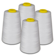 Overlock Thread Set of 4 Cones White, OekoTex, Thickness 120, Length 5000 m each, Polyester, Sewing Thread for Overlock Sewing Machines