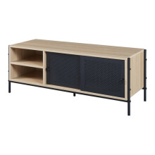 Móvel para TV - HELLOSHOP26 - Banco para TV - 120 x 40 x 45 cm - Efeito carvalho preto - 2 portas deslizantes