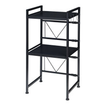 Estante para micro-ondas - HELLOSHOP26 - Preto - 2 prateleiras ajustáveis - 3 ganchos - Comprimento ajustável