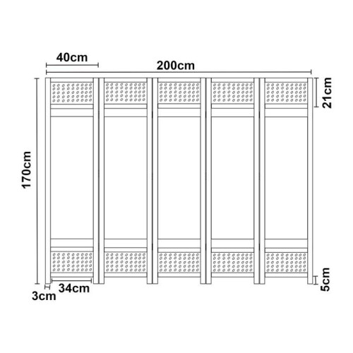 Scherm - HELLOSHOP26 - 200x170 cm - 5 panelen - Opaque stof - Rietdesign 1