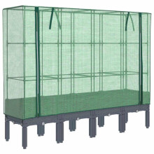 Jardiniere bac lit sureleve plantes fleurs terrasse jardin surelevee avec housse aspect rotin 160 x 40 x 140 cm Blue gri