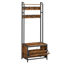 Meuble d'entrée - HELLOSHOP26 - Banc avec 7 crochets - Étagère porte-manteaux - Style industriel - Noir