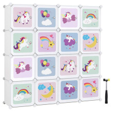 Mobile storage per bambini 16 cubi armadio modulare con porte mensola in plastica per giocattoli e vestiti
