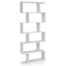 Estante em forma de S - HELLOSHOP26 - 80 x 23 x 191 cm - Madeira compósita - 6 prateleiras - Branco