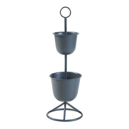 Porte-plantes - HELLOSHOP26 - Support 77 x 26 cm - 2 cache-pots - Métal - Noir