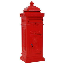 Vintage roestvrije aluminium brievenbus op pilaar Rood Rood 02_0041556