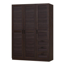 Armadio - Moderno - 3 porte - 4 ripiani - 3 cassetti - MDF effetto noce scuro 176x120x52cm