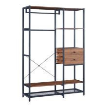 Portant à vêtements - HELLOSHOP26 - Penderie ouverte - 180 x 120 x 40 cm - Métal noir - 2 tiroirs