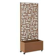 Jardinière brise-vue - HELLOSHOP26 - 190 x 82 x 38 cm - Acier galvanisé - Marron - 4 roulettes