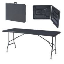 Tavolo pieghevole - HELLOSHOP26 - Rettangolare 180x75 cm - Nero - Resistente alle intemperie - Portatile