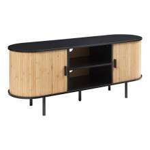 Móvel para TV - HELLOSHOP26 - 140x40x55 cm - Bambu natural e preto - 2 portas deslizantes - 2 prateleiras abertas