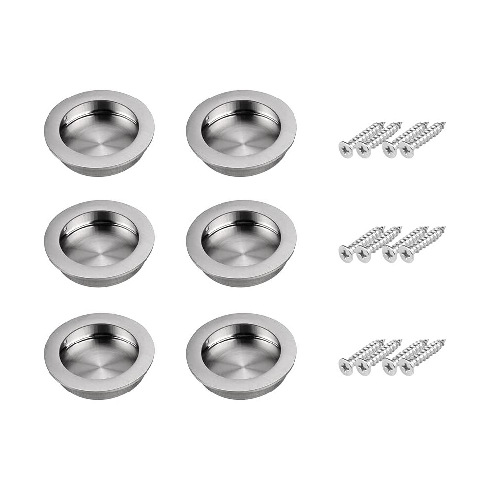 304 Stainless Steel Brushed Nickel Sliding Door Handles, Anti-Corrosion Anti-Rust Round Recessed Flush Pocket Door Pull For Cabinet Drawer Barn Pocket 9060116253760