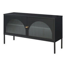 Móvel de TV - HELLOSHOP26 - 115 x 35 x 64 cm - Preto fosco - 2 portas de vidro - Design moderno
