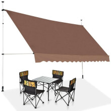 Toldo retrátil - HELLOSHOP26 - 350 x 200-300 cm - Alumínio marrom - Resistente às intempéries - Manivela