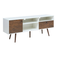 Móvel de TV - HELLOSHOP26 - 165 x 40 x 66 cm - Branco efeito nogueira - 3 compartimentos - Gaveta inclusa